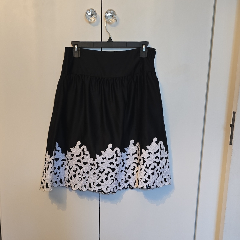 Adrianna Papell Black Skirt with White Embroidery